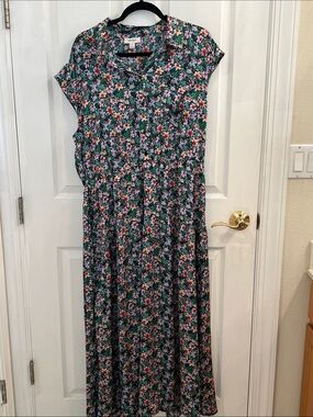 NWOT Floral Maxi Dress in Green and Pink - Lightweight Women's Summer Dress